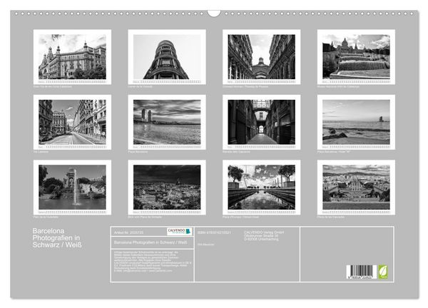 Produktbild: Barcelona Photografien in Schwarz / Wei&szlig; (Wandkalender 2026 DIN A2 quer), CALVENDO Monatskalender