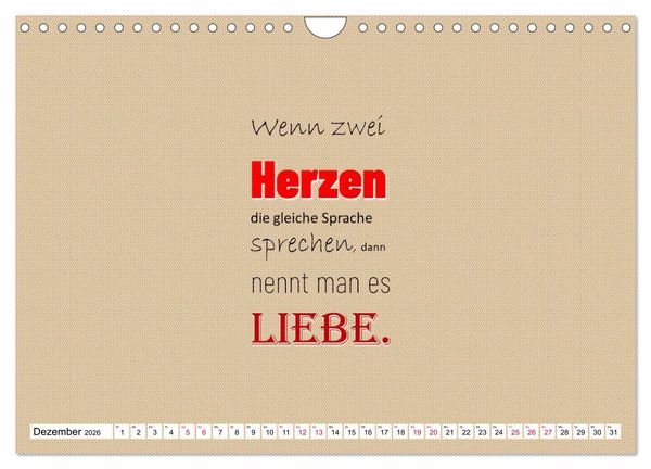 Produktbild: Zitate und Spr&uuml;che In Sachen LIEBE (Wandkalender 2026 DIN A4 quer), CALVENDO Monatskalender