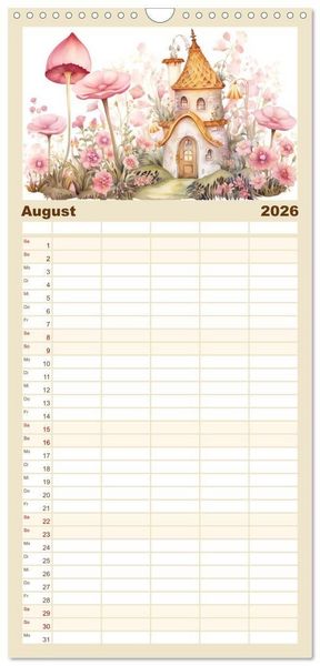 Produktbild: Familienplaner 2026 - M&auml;rchenhafte Feenh&auml;uschen mit 5 Spalten (Wandkalender, 21 x 45 cm) CALVENDO