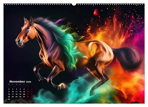 Produktbild: Pferde im Farbenrausch (Wandkalender 2026 DIN A2 quer), CALVENDO Monatskalender