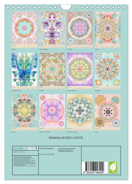 Produktbild: MANDALAS DES LICHTS (Wandkalender 2026 DIN A4 hoch), CALVENDO Monatskalender