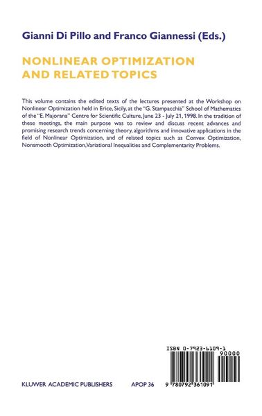 Produktbild: Nonlinear Optimization and Related Topics