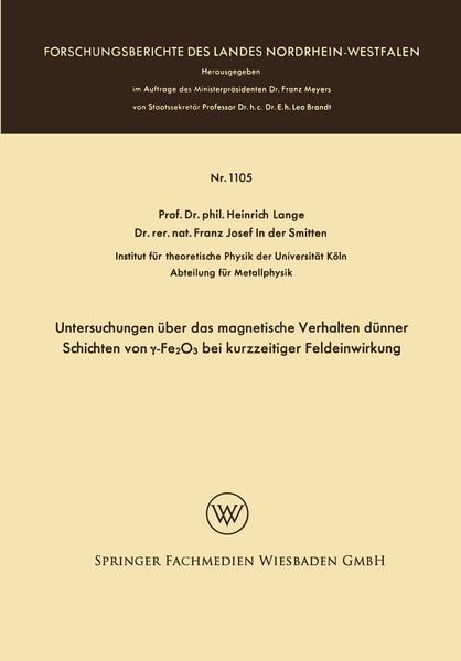 Produktbild: Untersuchungen &uuml;ber das magnetische Verhalten d&uuml;nner Schichten von &gamma;-Fe2O3 bei kurzzeitiger Feldeinwirkung