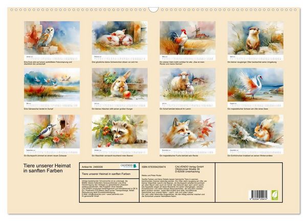 Produktbild: Tiere unserer Heimat in sanften Farben (Wandkalender 2027 DIN A2 quer), CALVENDO Monatskalender