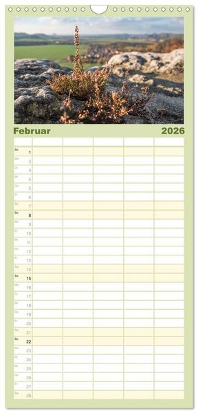 Produktbild: Familienplaner 2026 - Zauberhaftes Heidekraut - Elbsandstein mit 5 Spalten (Wandkalender, 21 x 45 cm) CALVENDO