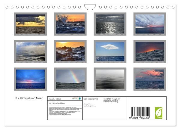 Produktbild: Nur Himmel und Meer (Wandkalender 2026 DIN A4 quer), CALVENDO Monatskalender