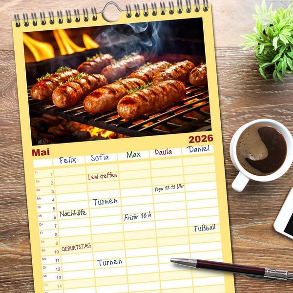 Produktbild: Familienplaner 2026 - BBQ Feuerzauber - Grillkalender mit 5 Spalten (Wandkalender, 21 x 45 cm) CALVENDO