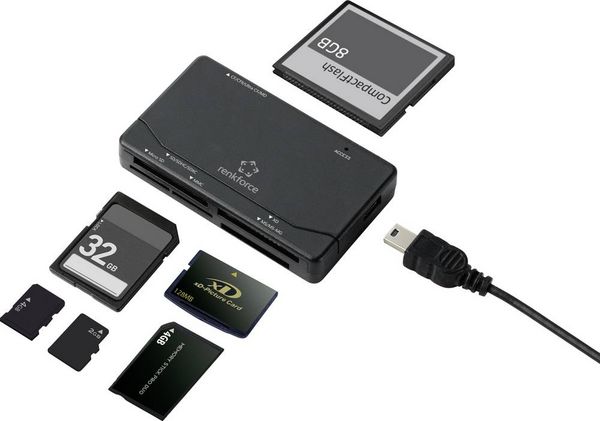 Produktbild: Renkforce RF-PCR-150 Externer Speicherkartenleser USB-A (USB 2.0) Schwarz