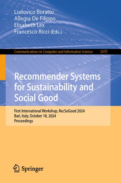 Produktbild: Recommender Systems for Sustainability and Social Good