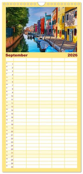 Produktbild: Familienplaner 2026 - Bunt Bunter Burano mit 5 Spalten (Wandkalender, 21 x 45 cm) CALVENDO