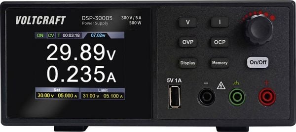 Produktbild: VOLTCRAFT DSP-30005 Labornetzger&auml;t, einstellbar 0 - 300 V 5 A (max.) 500 W USB Anzahl Ausg&auml;nge 1 x