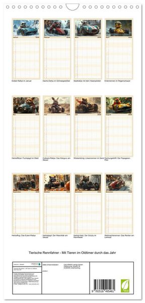 Produktbild: Familienplaner 2026 - Tierische Rennfahrer - Mit Tieren im Oldtimer durch das Jahr mit 5 Spalten (Wandkalender, 21 x 45 cm) CALVENDO