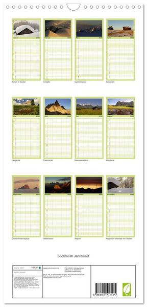 Produktbild: Familienplaner 2026 - S&uuml;dtirol im Jahreslauf mit 5 Spalten (Wandkalender, 21 x 45 cm) CALVENDO
