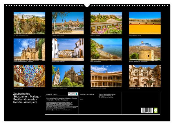 Produktbild: Zauberhaftes S&uuml;dspanien: Malaga - Sevilla - Granada - Ronda - Antequera (Wandkalender 2026 DIN A2 quer), CALVENDO Monatskalender