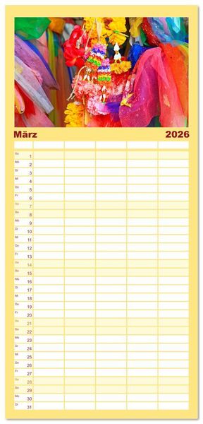Produktbild: Familienplaner 2026 - Asien - Farbenfrohe Blumenketten mit 5 Spalten (Wandkalender, 21 x 45 cm) CALVENDO
