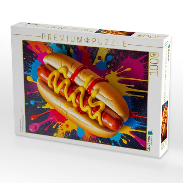 Produktbild: CALVENDO Puzzle Hot Dog im Farbsturm | 1000 Teile Lege-Gr&ouml;&szlig;e 64x48cm Foto-Puzzle f&uuml;r gl&uuml;ckliche Stunden