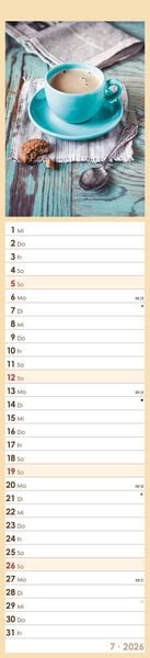 Produktbild: Küchenplaner Kaffee 2026 - Streifen-Kalender 11,3x49x5 cm - Kaffeekalender - mit leckeren Rezepten - Wandplaner - Küchenkalender - Alpha Edition