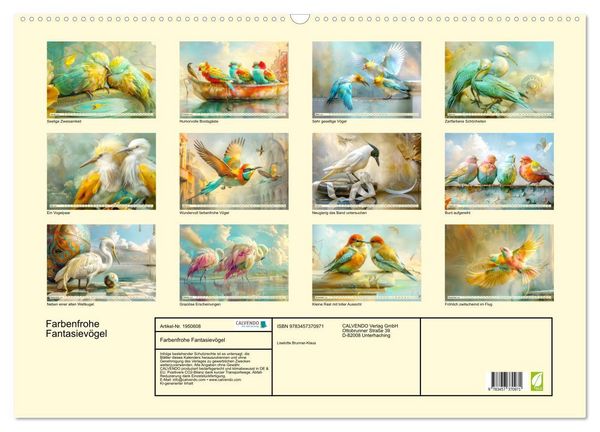 Produktbild: Farbenfrohe Fantasiev&ouml;gel (Wandkalender 2026 DIN A2 quer), CALVENDO Monatskalender