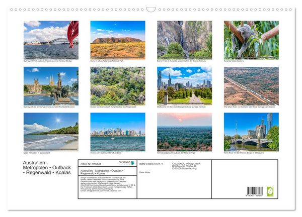 Produktbild: Australien - Metropolen &bull; Outback &bull; Regenwald &bull; Koalas (Wandkalender 2026 DIN A2 quer), CALVENDO Monatskalender