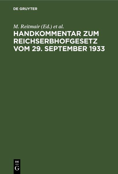 Produktbild: Handkommentar zum Reichserbhofgesetz vom 29. September 1933