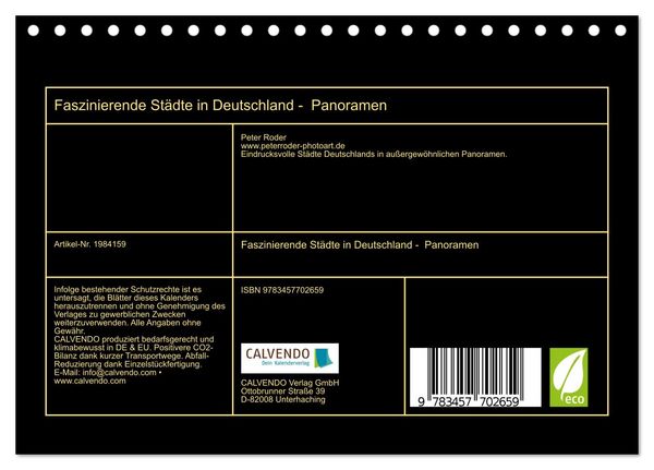 Produktbild: Faszinierende St&auml;dte in Deutschland - Panoramen (Tischkalender 2026 DIN A5 quer), CALVENDO Monatskalender