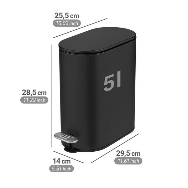Produktbild: Kosmetikeimer Mod. Collungo, 5L, schwarz, Metall, 14x28,5x29,5 cm, easy-close Absenkautomatik
