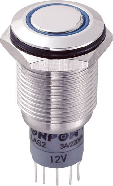 Produktbild: TRU COMPONENTS 701845 LAS2GQF-11ZE/B/12V/S/P Vandalismusgesch&uuml;tzter Druckschalter 250 V/AC 3 A 1 x Ein/Ein rastend Blau 1 St.