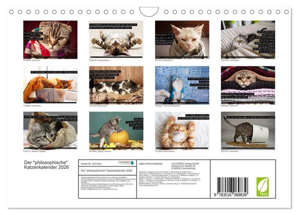 Produktbild: Der "philosophische" Katzenkalender 2026 (Wandkalender 2026 DIN A4 quer), CALVENDO Monatskalender
