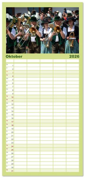 Produktbild: Familienplaner 2026 - Maibaum aufstellen mit 5 Spalten (Wandkalender, 21 x 45 cm) CALVENDO