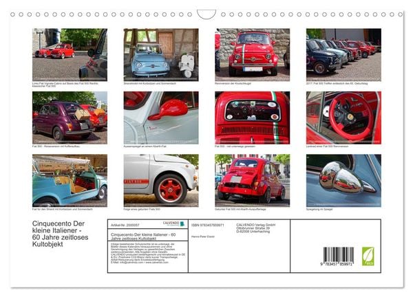 Produktbild: Cinquecento Der kleine Italiener - 60 Jahre zeitloses Kultobjekt (Wandkalender 2026 DIN A3 quer), CALVENDO Monatskalender