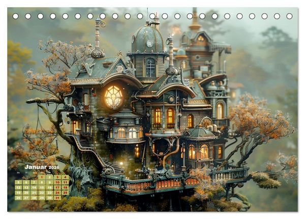 Produktbild: Miniaturwelt Faszinierend winzige H&auml;user im Steampunk-Stil (Tischkalender 2026 DIN A5 quer), CALVENDO Monatskalender