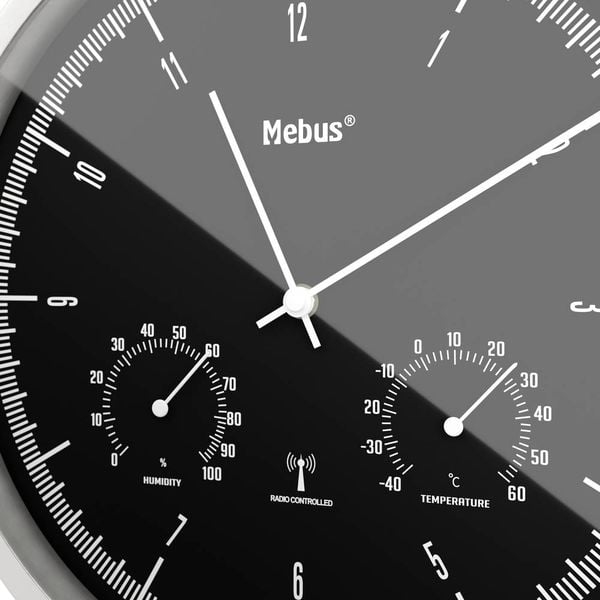 Produktbild: Mebus 19777 Funk Wanduhr 25cm x 50mm Silber Leisegang-Uhrwerk