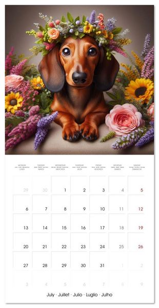 Produktbild: Dachshund Joy and Flower Beauty (Wall Calendar 2026 12 &times; 12 Inch) CALVENDO 12 Month Wall Calendar
