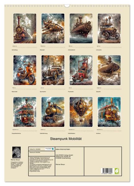 Produktbild: Steampunk Mobilit&auml;t (Wandkalender 2026 DIN A2 hoch), CALVENDO Monatskalender