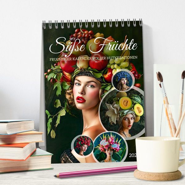 Produktbild: S&uuml;&szlig;e Fr&uuml;chte - Fruchtiger Kalender voller Hutkreationen (Tischkalender 2026 DIN A5 hoch), CALVENDO Monatskalender