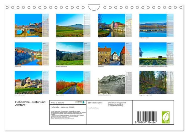 Produktbild: Hohenlohe - Natur und Altstadt (Wandkalender 2026 DIN A4 quer), CALVENDO Monatskalender