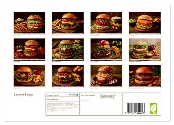 Produktbild: Leckere Burger (Wandkalender 2026 DIN A4 quer), CALVENDO Monatskalender