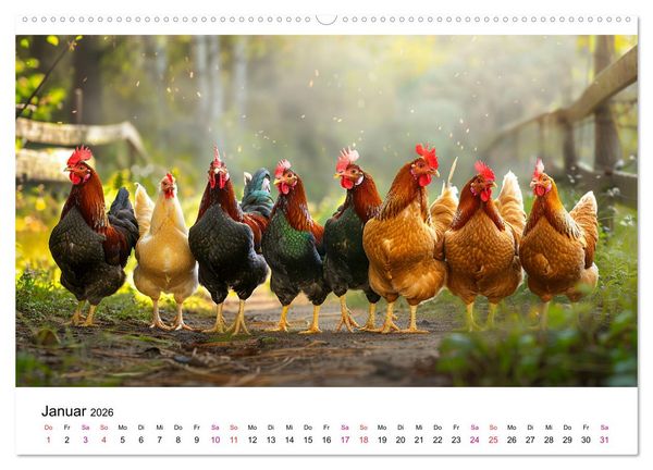 Produktbild: H&uuml;hner Federvieh (Wandkalender 2026 DIN A2 quer), CALVENDO Monatskalender