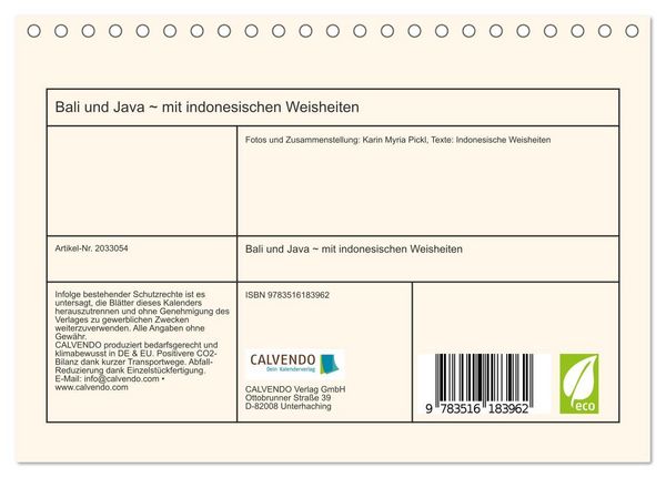Produktbild: Bali und Java ~ mit indonesischen Weisheiten (Tischkalender 2026 DIN A5 quer), CALVENDO Monatskalender