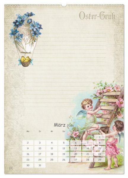 Produktbild: Nostalgie-Jahr, Motive aus alten Poesiealben (hochwertiger Premium Wandkalender 2026 DIN A2 hoch), Kunstdruck in Hochglanz