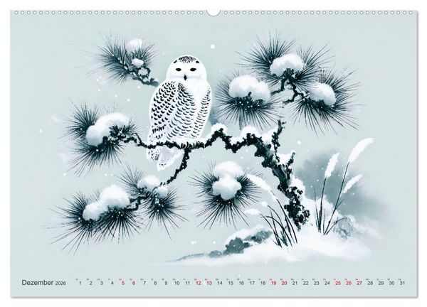 Produktbild: Federleicht - Vogelwelt im Stile asiatischer Tuschmalerei (hochwertiger Premium Wandkalender 2026 DIN A2 quer), Kunstdruck in Hochglanz