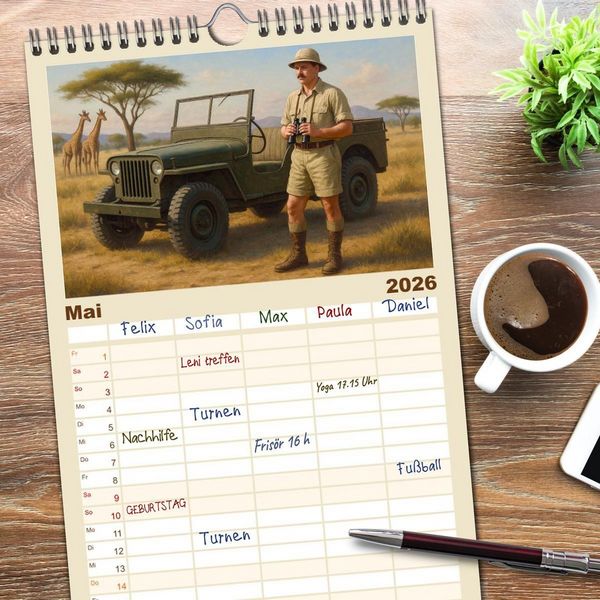 Produktbild: Familienplaner 2026 - Ernest Hemingway mit 5 Spalten (Wandkalender, 21 x 45 cm) CALVENDO