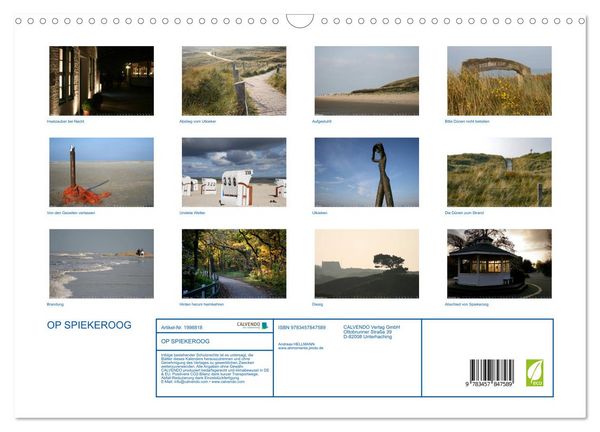Produktbild: OP SPIEKEROOG (Wandkalender 2026 DIN A3 quer), CALVENDO Monatskalender