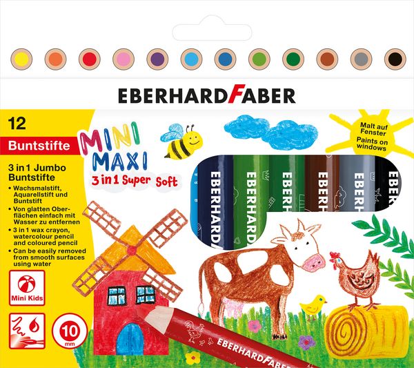 Produktbild: Eberhard Faber Buntstifte Mini Maxi 3in1 Jumbo 12er Set