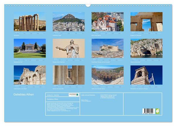 Produktbild: Geliebtes Athen (Wandkalender 2026 DIN A2 quer), CALVENDO Monatskalender