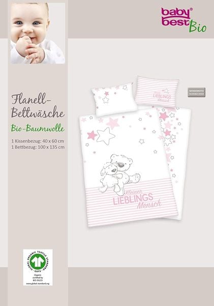 Herding 2685918063 - Lieblingsmensch, rosa, Flanell Bettwäsche Set, Bio Cotton, Mehrfarbig, 40 x 60 cm, 100 x 135 cm