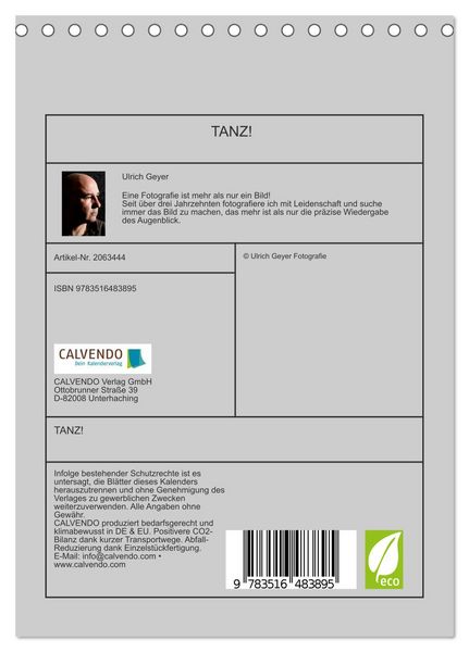 Produktbild: TANZ! (Tischkalender 2026 DIN A5 hoch), CALVENDO Monatskalender