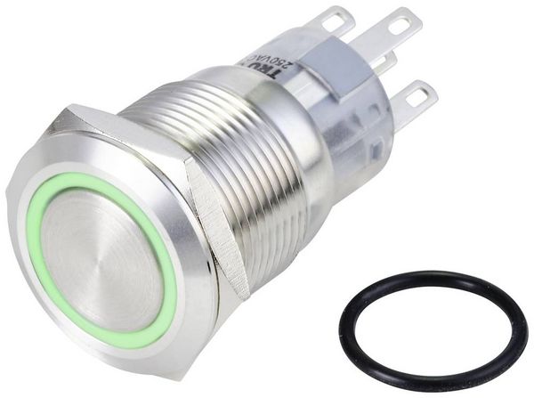 Produktbild: TRU COMPONENTS TC-10090932 LAS1-AGQ-11E/G/24V/S Vandalismusgesch&uuml;tzter Drucktaster 250 V/AC 3 A 1 x Ein/(Ein) tastend Gr&uuml;n IP65 1 St.