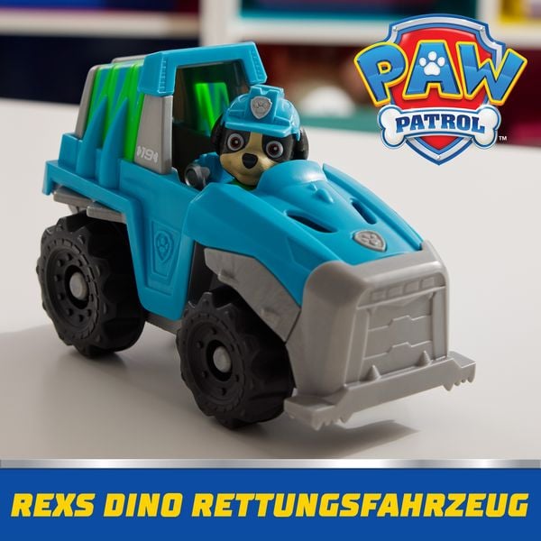 Produktbild: PAW Patrol - Rex-Figur mit Dinosaurier-Rettungsfahrzeug, stabiles Basis-Fahrzeug (2025), authentisches Spielzeug zur Serie f&uuml;r Kinder ab 3 Jahren