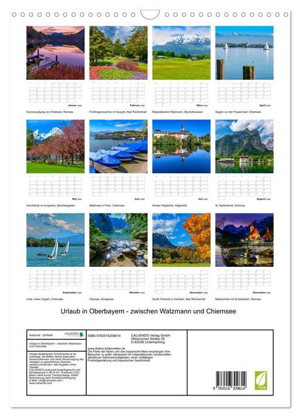 Produktbild: Urlaub in Oberbayern - zwischen Watzmann und Chiemsee (Wandkalender 2026 DIN A3 hoch), CALVENDO Monatskalender